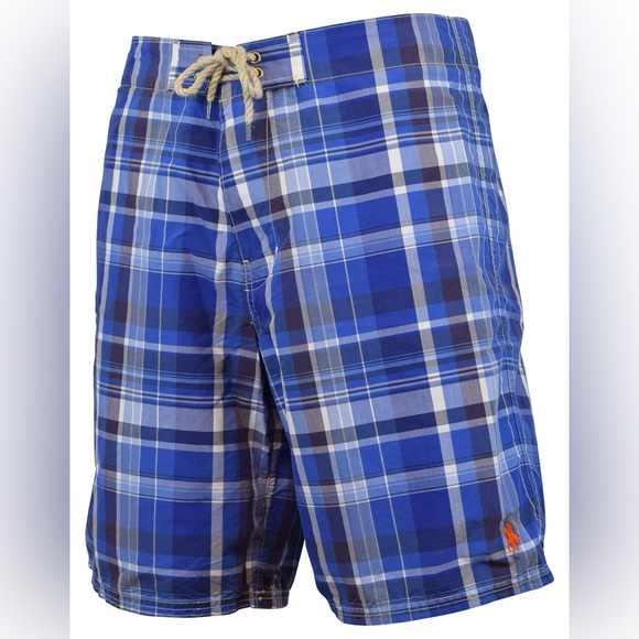 Polo Ralph Lauren Other - Polo Ralph Lauren Swimwear Madras Plaid Swim Shorts Men 40 Blue Board Shorts